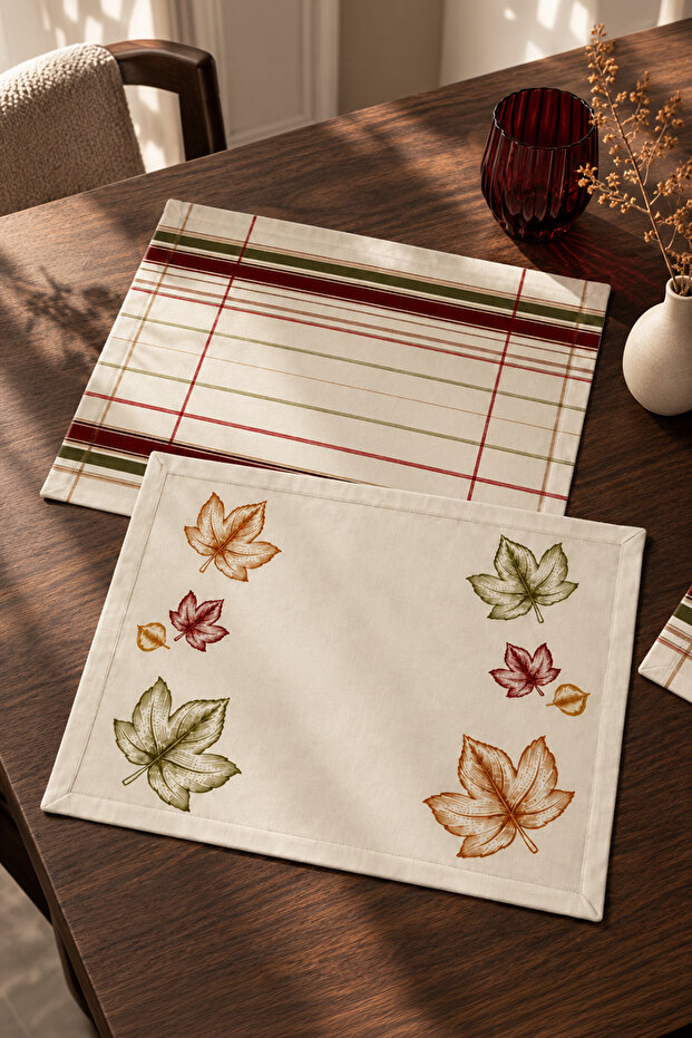 Hazel |   Leaf and Plaid Patterned 2-Piece American Service Set, 35 X 45 cm