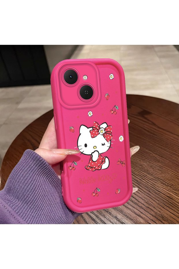 Tecno Spark 40C Compatible Pink Red Silicone Cherry Kitty Pattern Case Shockproof Camera Protection