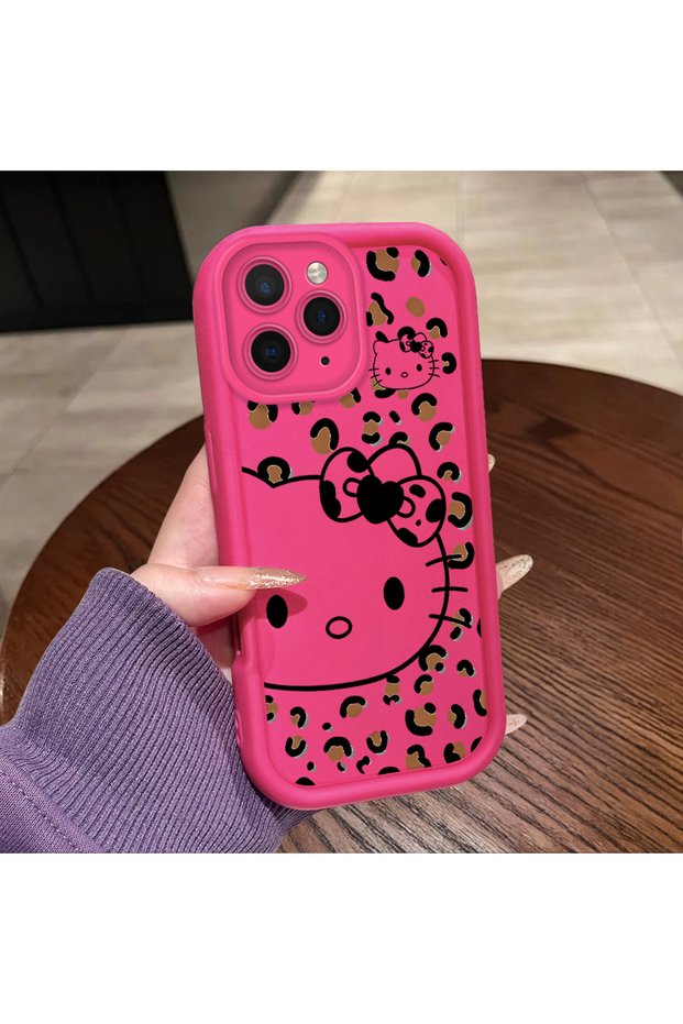 حافظة كيتي من السيليكون باللون الوردي والأحمر المتوافقة مع هاتف iPhone 11 Pro Max، مقاومة للصدمات وحماية للكاميرا