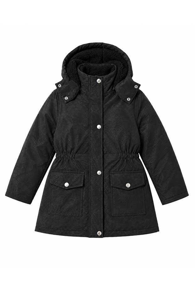 Girl's Hooded Winter Coat with Plush Inside and Pockets