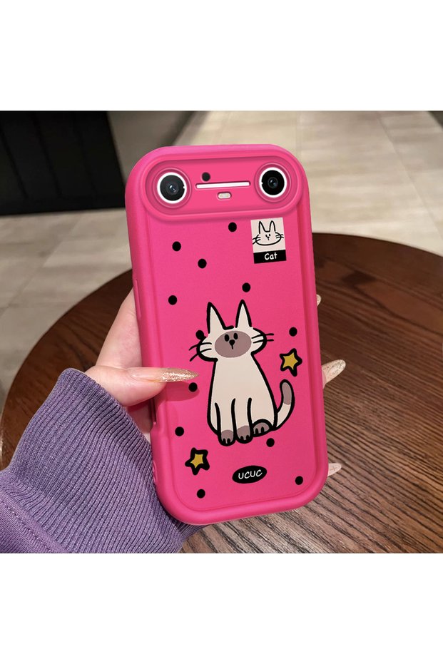 Tecno Spark Slim Compatible Pink Red Silicone Dotted Cat Pattern Case Shockproof Camera Protection