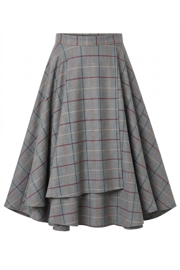 Hazel Plaid Layered Asymmetrical Midi Skirt Women's Pebble