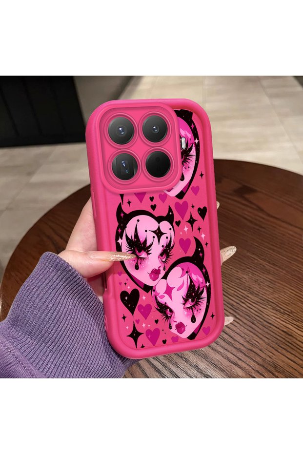 Mi 15t Pro Compatible Pink Red Silicone Heart Mask Pattern Case Shockproof Camera Protection