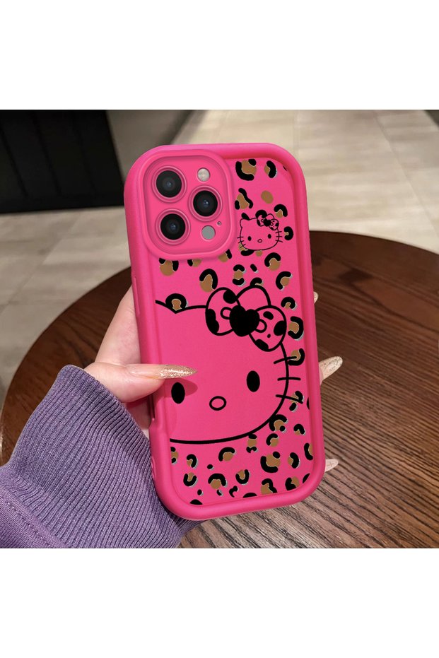 iPhone 16 Pro Max Compatible Pink Red Silicone Leopard Pattern Kitty Case Shockproof Camera Protection