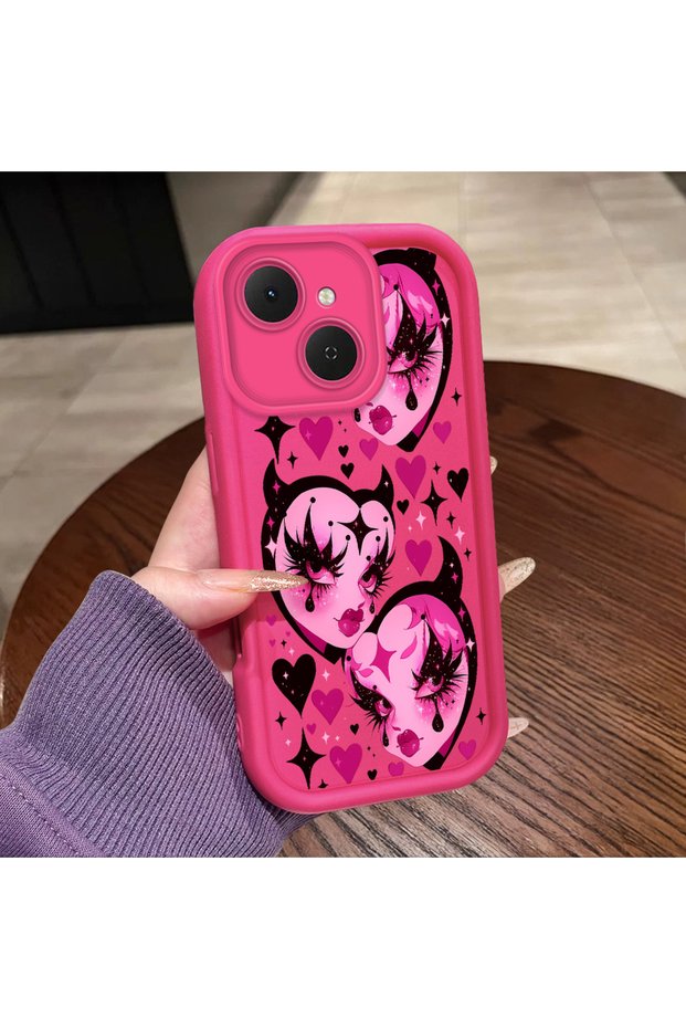 Tecno Spark 40C Compatible Pink Red Silicone Heart Mask Pattern Case Shockproof Camera Protection