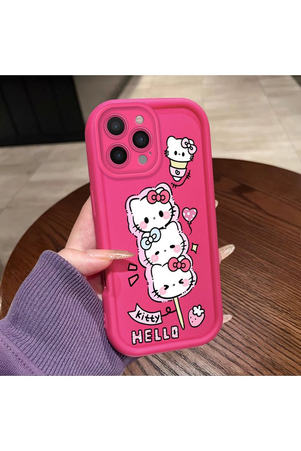 iPhone 12 Pro Max Compatible Pink Red Silicone Strawberry Kitty Pattern Case Shockproof Camera Protection