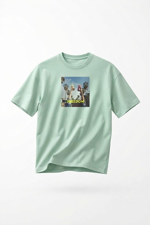 Freedom Printed - Premium Fabric Oversize Men's Short Sleeve T-Shirt Water Green
