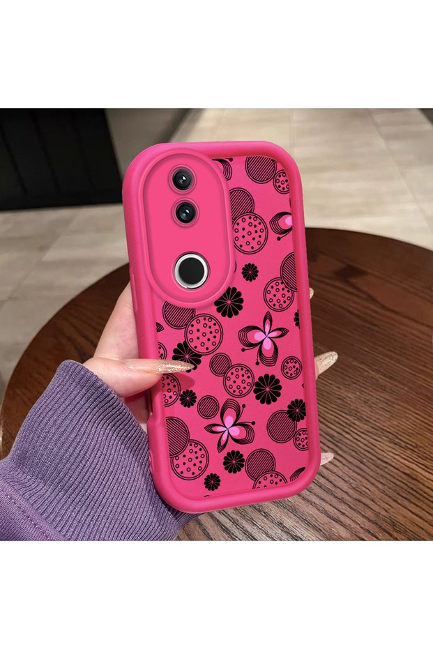 Vivo V50 Compatible Pink Red Silicone Flower and Butterfly Pattern Case Shockproof Camera Protection