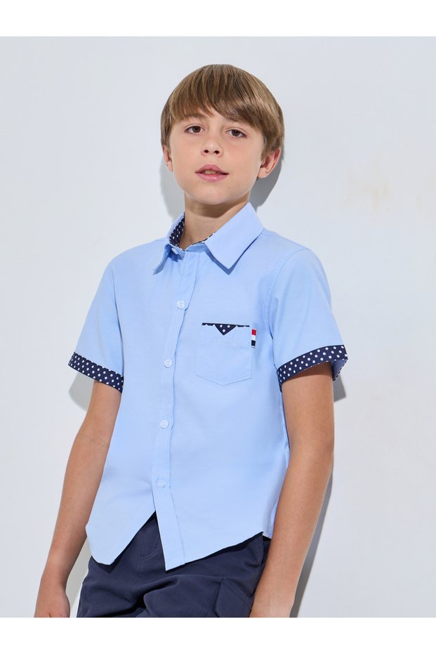 Teen Boys Light Blue Contrast Details on Pocket and Sleeves Shirt