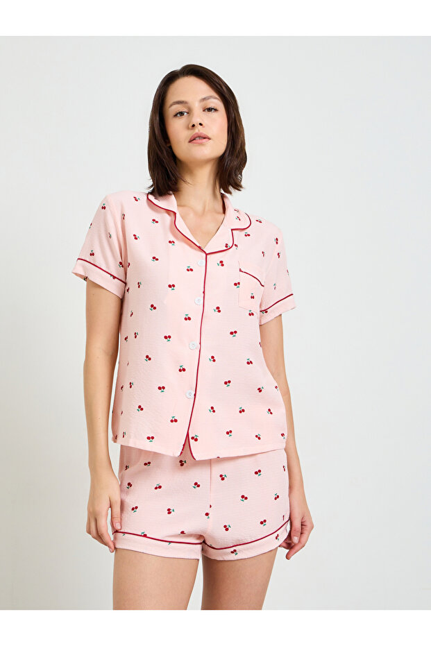 Cherry Print Short Sleeve Pajama Set