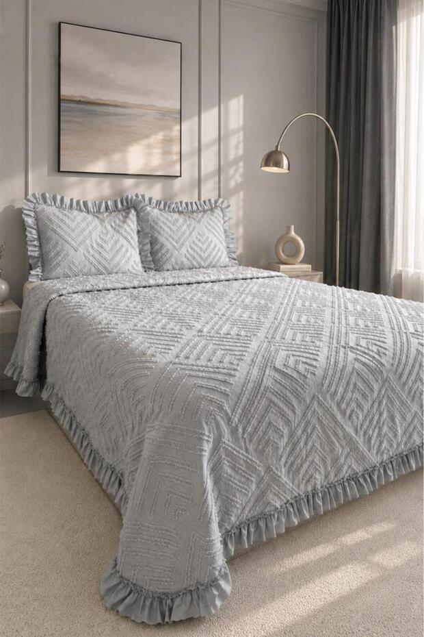 Ruffle Pine 3 Piece Double Pique Set Gray