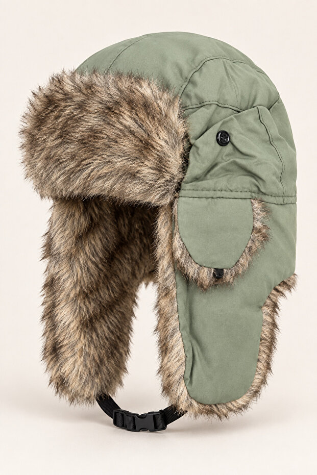 Unisex Pilot Beanie with Headphones, Fur-Lined Winter Hat