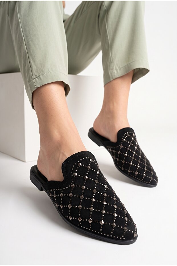 Women's Shiny Stone Detailed, Pointed, Closed-Toe House Slippers
