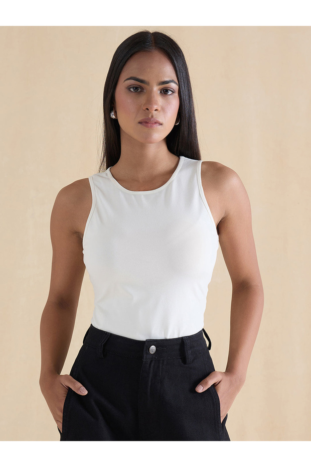 White Solid Sleeveless Tank Top