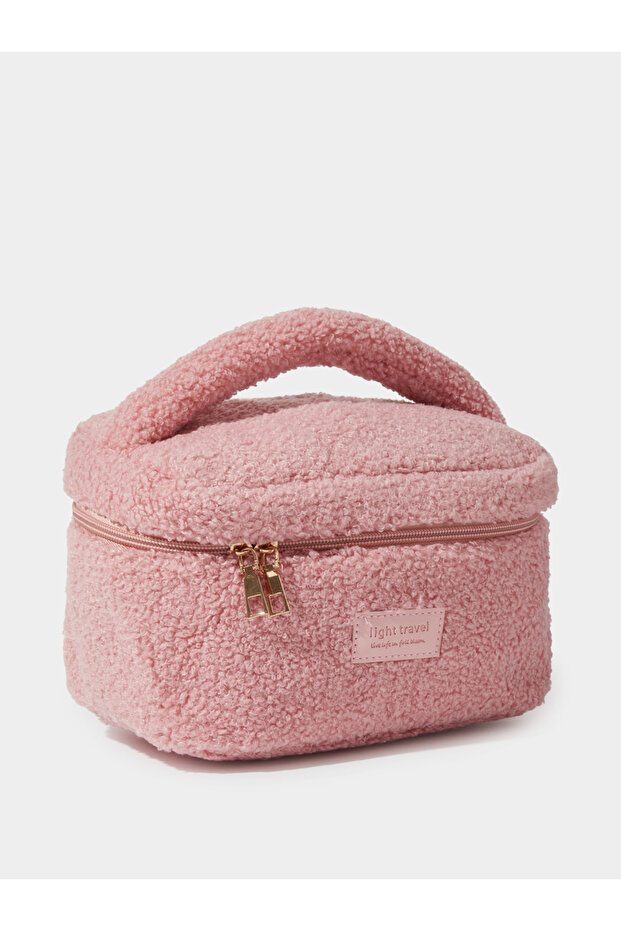 Pink Teddy Fabric Travel Pouch
