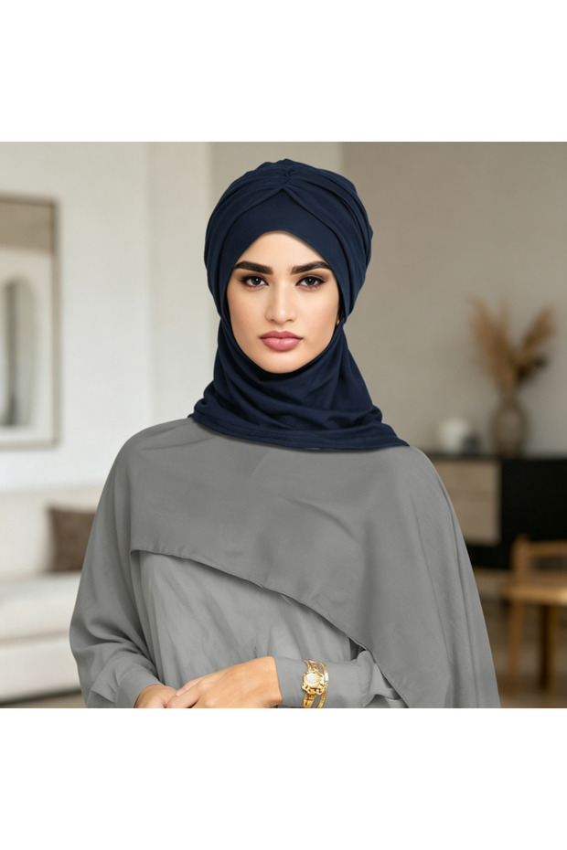 قبعة حجاب مطوية باللون الأزرق البحري