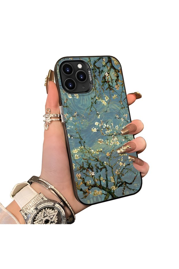 iPhone 11 Pro Max Compatible Retro Oil Painting Apricot Blossom Pattern Case, Full Lens Protection
