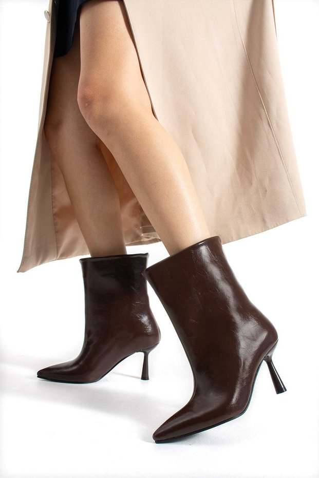 Women's Faux Leather Boots Bitter Brown Heel Height (7) cm