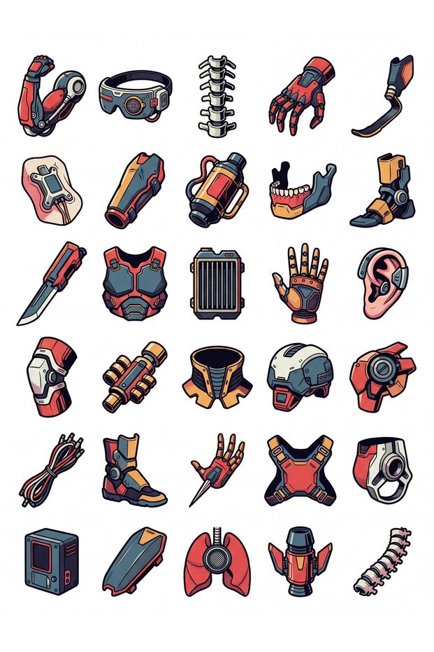 30 Pieces Cyber Bionic Implant Sticker Set - Laptop Phone Skateboard