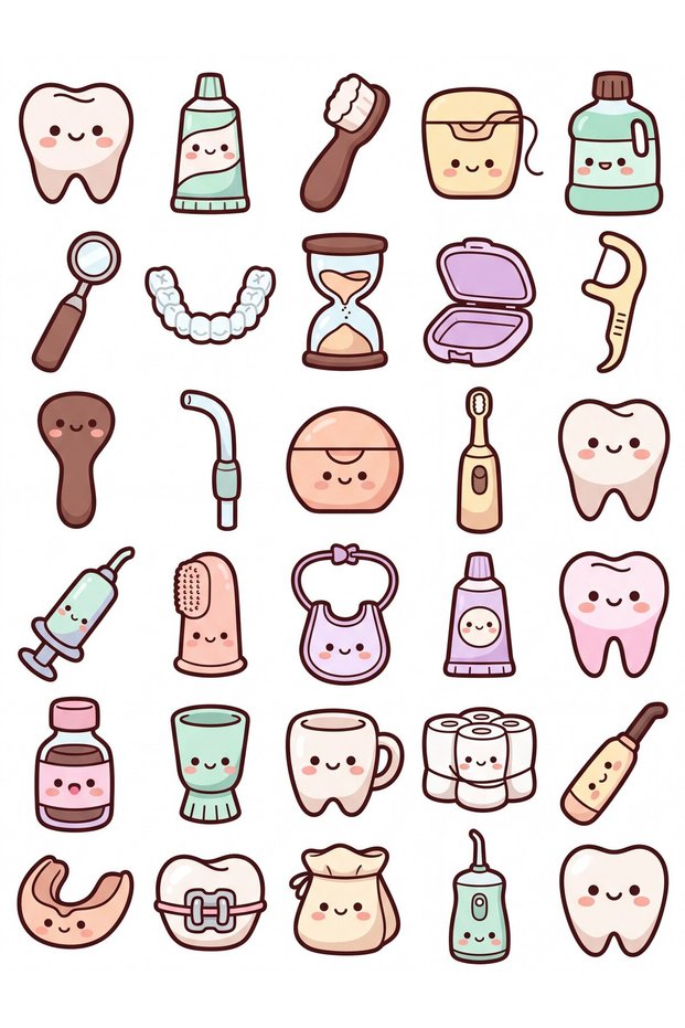 30 Pieces Cute Dental Health Sticker Set - Agenda, Notebook, Water Bottle