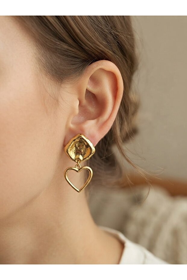 Trendy Women's Earrings with Geometric Top and Heart Figures