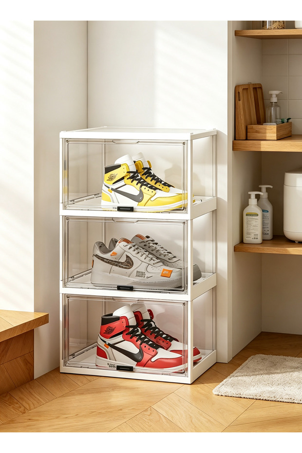 Installation-free multi-layer shoe storage box - transparent visible drawer-style sports shoe collection display rack