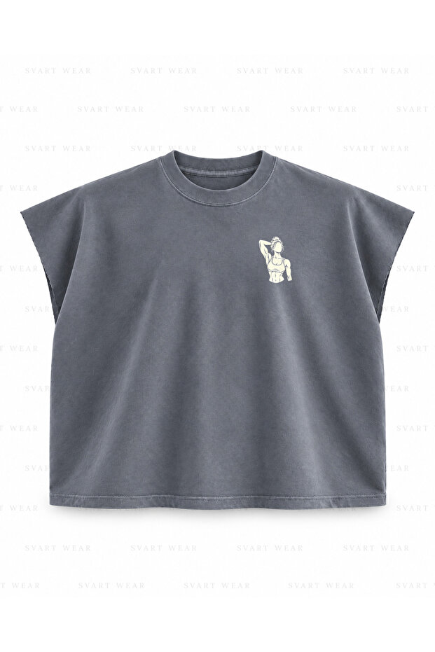 Squat Training Printed Boxy Oversize Sleeveless Fitness T-Shirt - Anthracite
