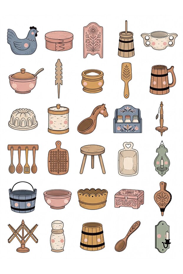 30 Pieces Nordic Wooden Goods Sticker Set - for Laptop, Notebook, Agenda