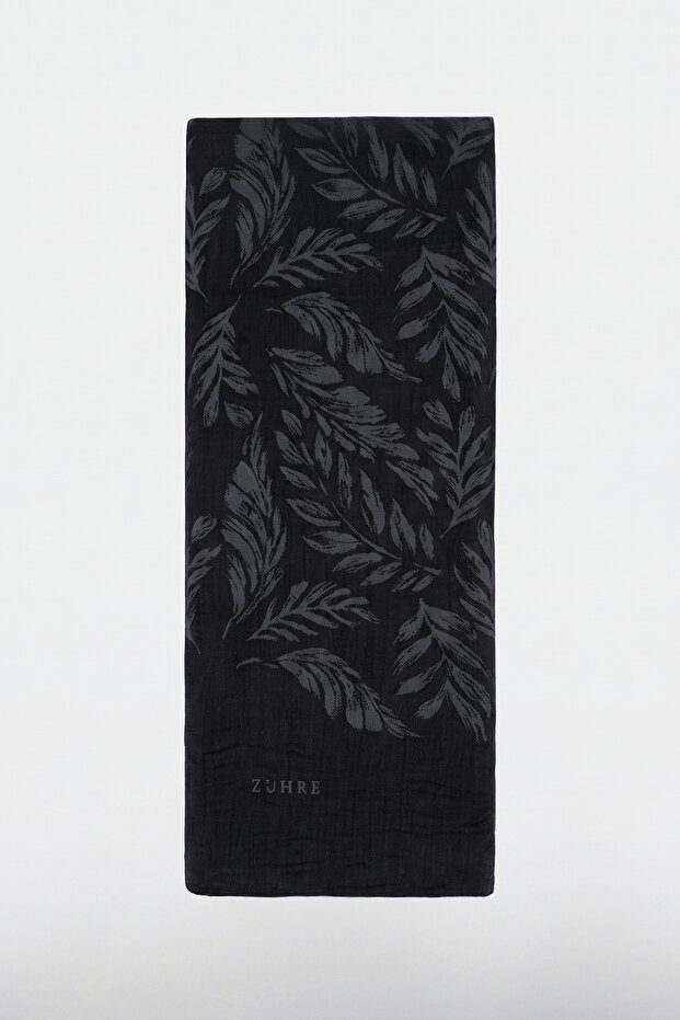 Leaf Patterned Night Black Shawl 0054
