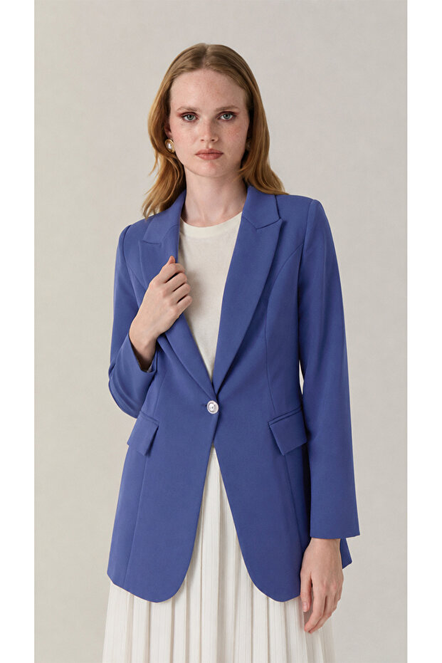 Double-Breasted Collar Single Button Blazer Violet Jacket 0070