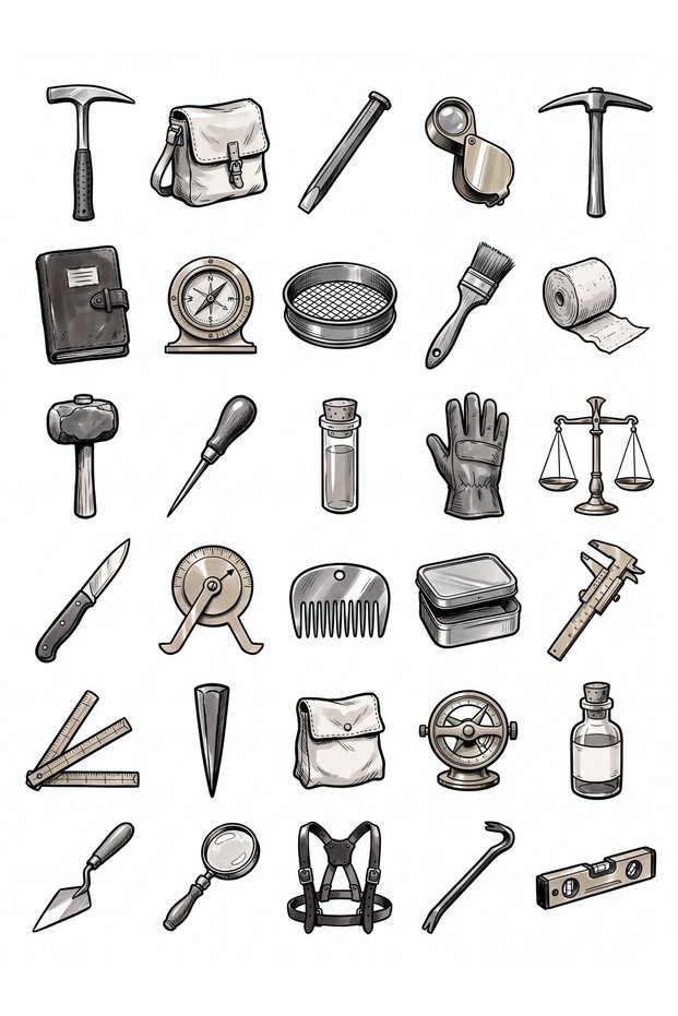 30 Pieces Vintage Paleontology Excavation Tools Sticker Set - Laptop, Notebook, Agenda