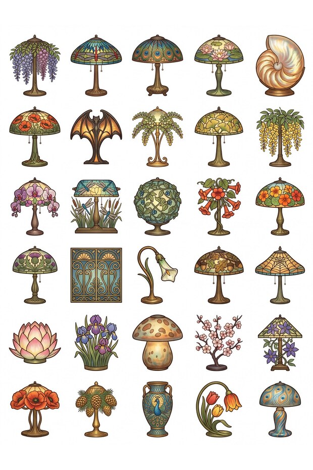 30 Pieces Vintage Stained Glass Lamp Sticker Set - for Laptop, Agenda, and Notebook