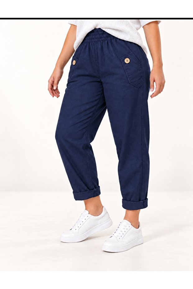 Women's Italian Jogger Pants with Pockets and Button Detail, Full Lined, Sizes 38-46