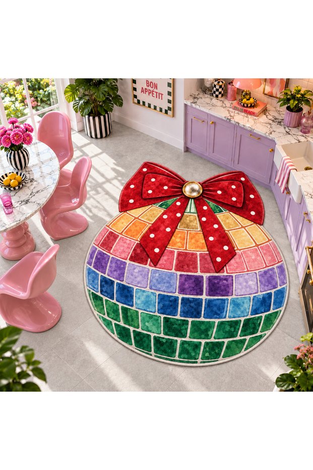 Aura Bowknot Disco Ball Patterned Woven Base Decorative Carpet Auraplus13