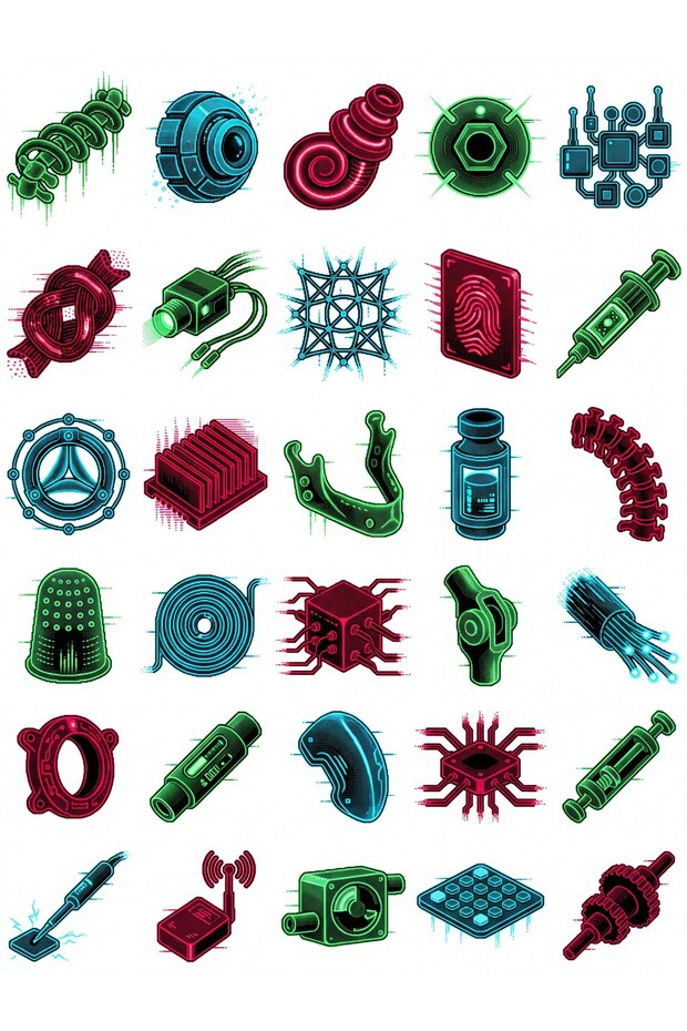 30 Piece Cyber Bionic Implant Sticker Set - Laptop, Phone, Helmet