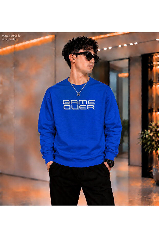 Men's Game over Gamer Text Printed Crew Neck Casual Regular Fit Sweatshirt