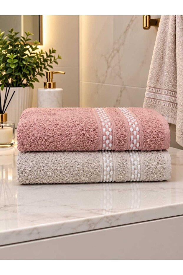 100% Cotton Beaded 2-Piece Bath Towel 90X140 cm Soft High Water Absorbent Large Size Shower Towel