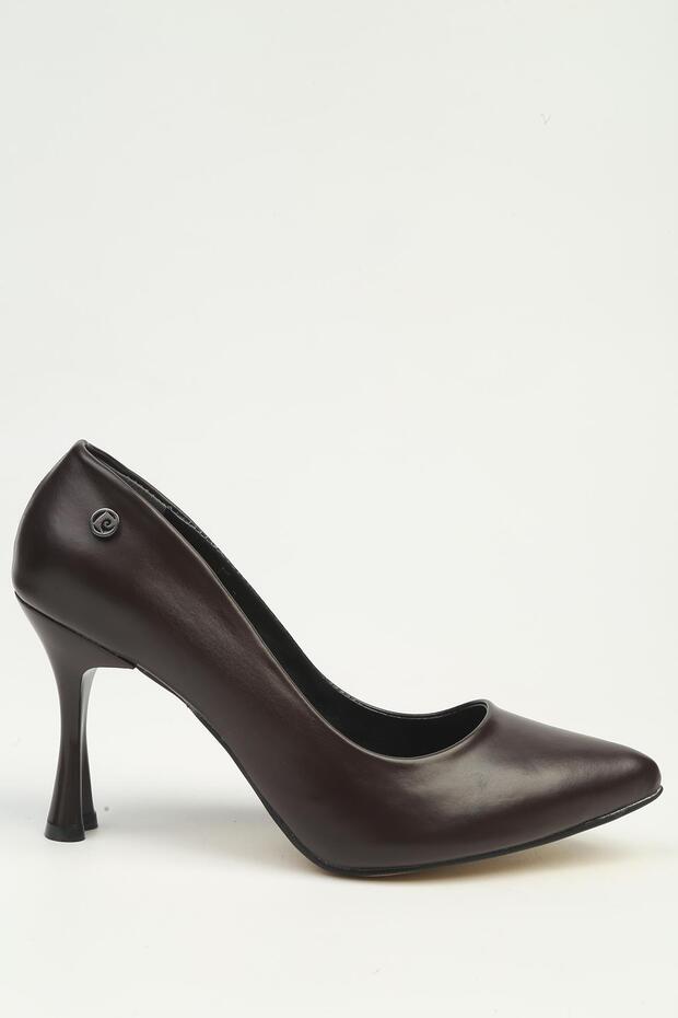 Women's Dark Brown Leather Look Pointed Toe Thin Heel Stiletto Shoes Pc-56069