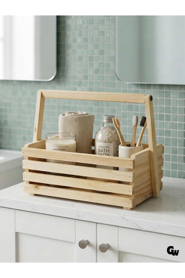 Natural Wooden Organizing Basket Wooden Bathroom Kitchen Basket (Ash - Linden)(5 Pieces)