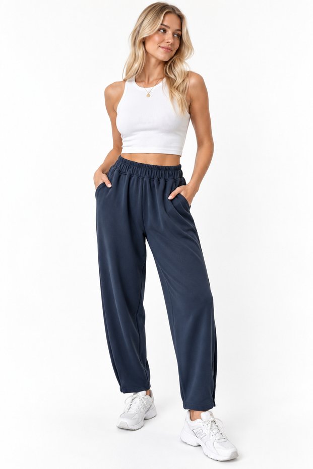 Women's Shalwar Cut Baggy Trousers with Cuffs - Modal Fabric Lycra Cotton