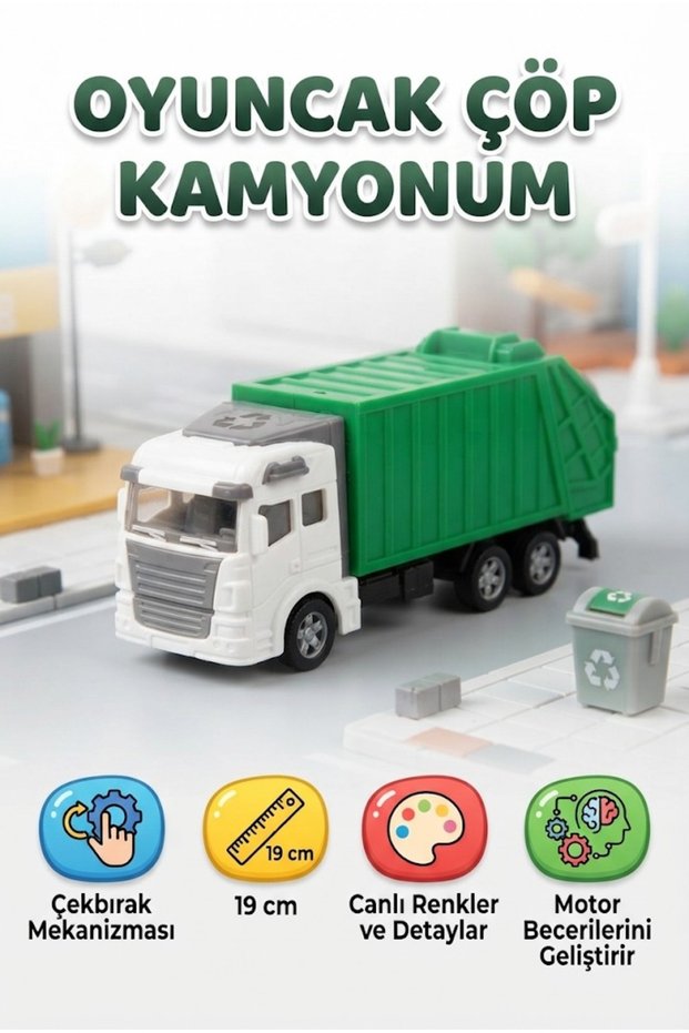 Green Garbage Truck 19 cm Educational and Fun Toy Garbage Car with Realistic Design