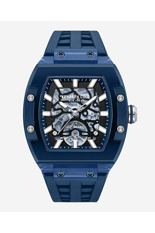 Skeleton Automatic Blue Silicone Strap Watch