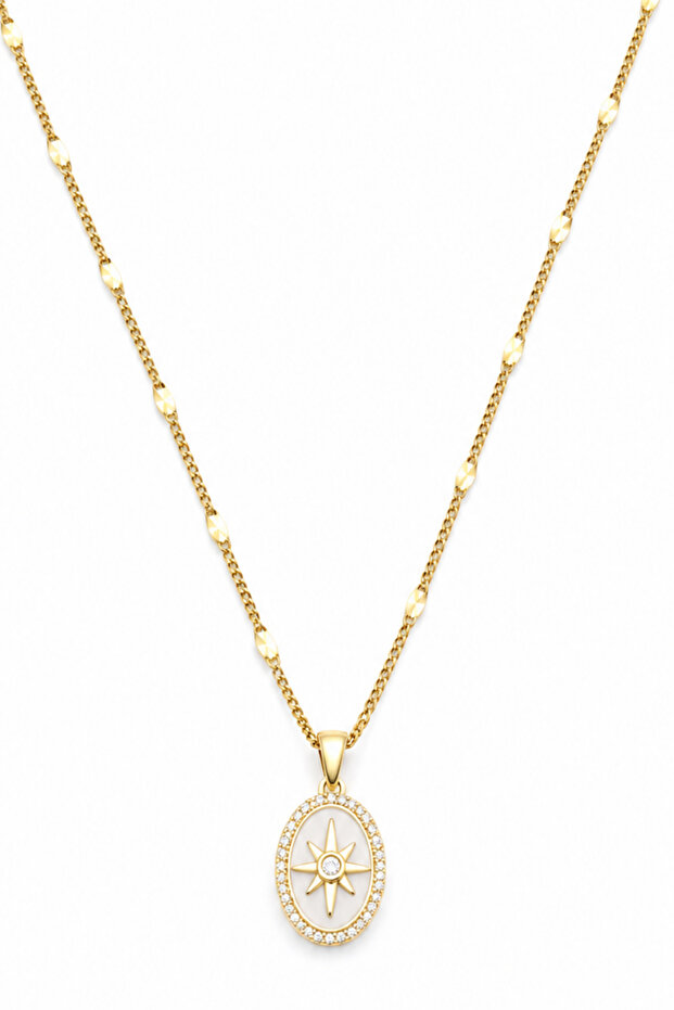 White Polar Star Necklace with Zircon Stone Frame - Gold