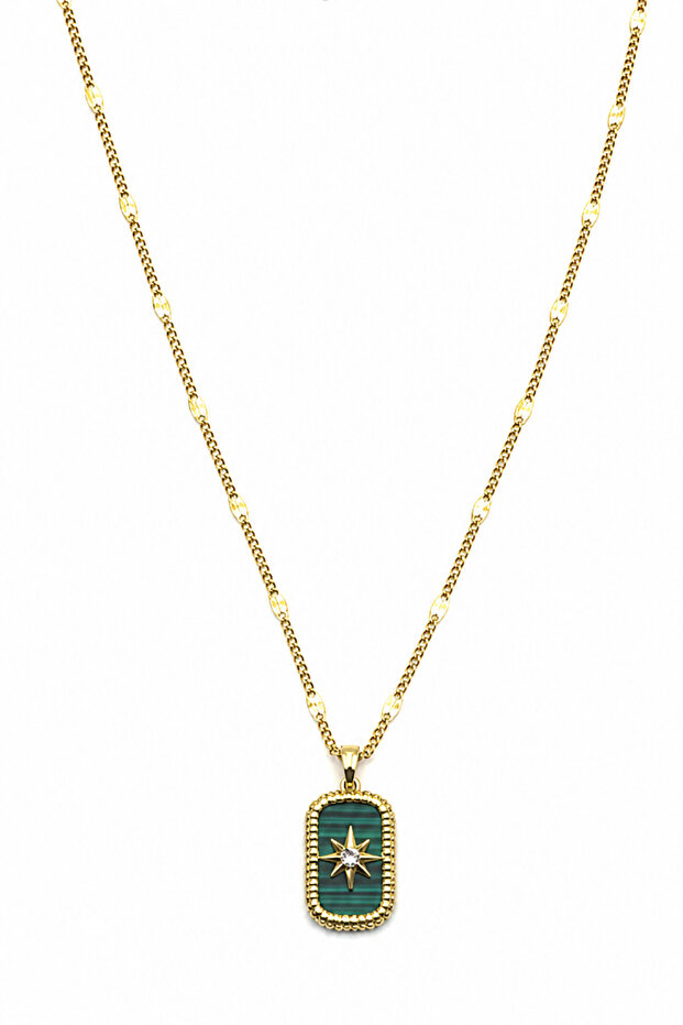 Gold Color Emerald Green Polar Star Necklace - Gold