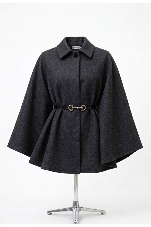 Cloak Poncho Length 77cm Wool Cloak 2026002 Dark Gray