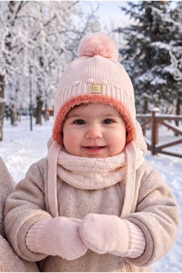 Kitti 0-12 Months Girl's Fleece Scarf Beanie Gloves 3-Piece Set