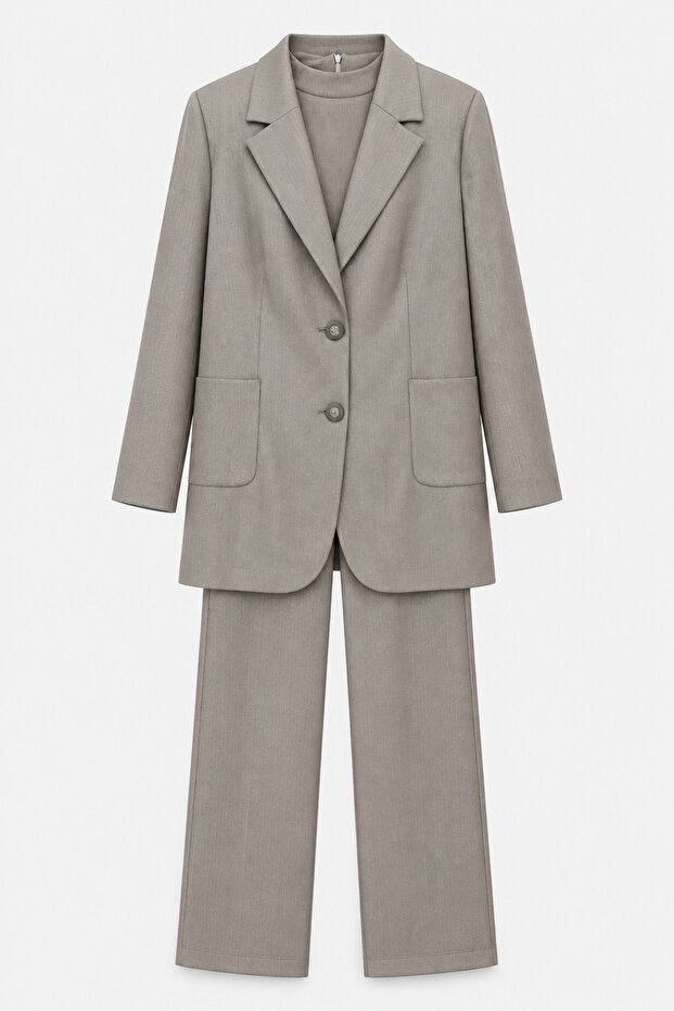 Belt Detailed Jacketed Triple Mink Suit 2077