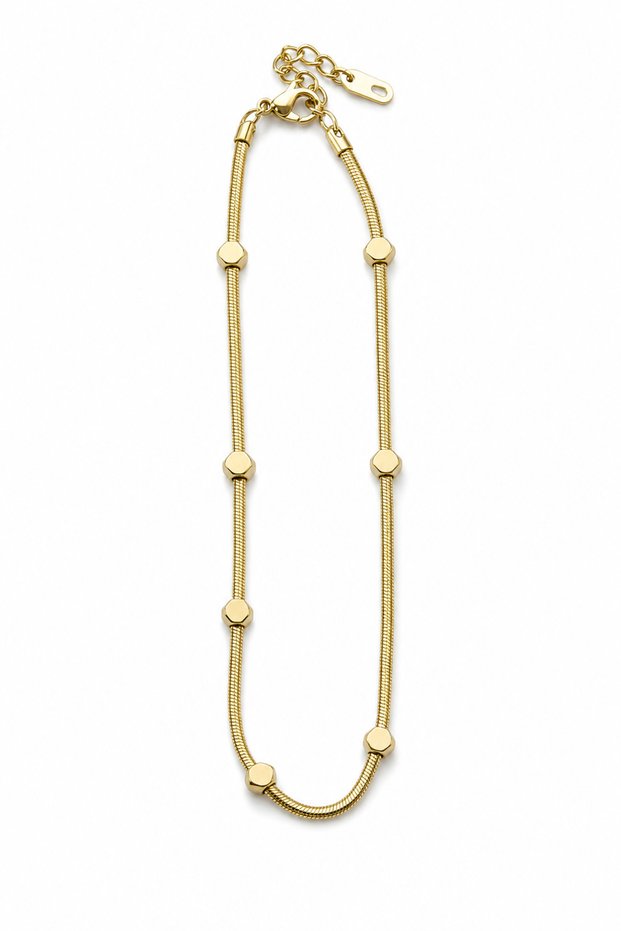 Yellow Color Steel Snake Chain Design Stylish Bracelet with Bead Detail