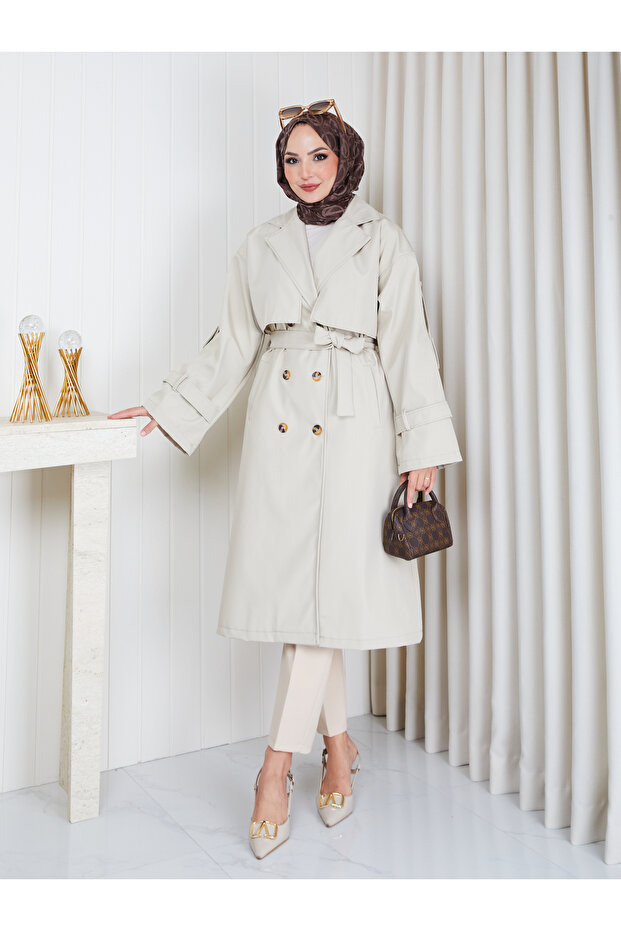 Women's Long Draped Belted Oversized Trench Coat