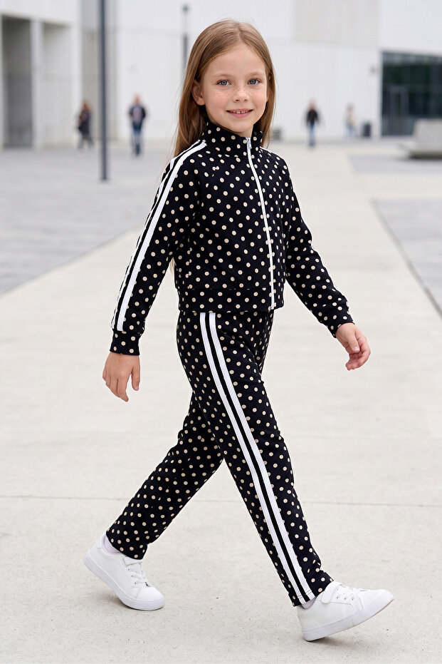 Polka Dot Piping High Collar Girls' 2-Piece Set